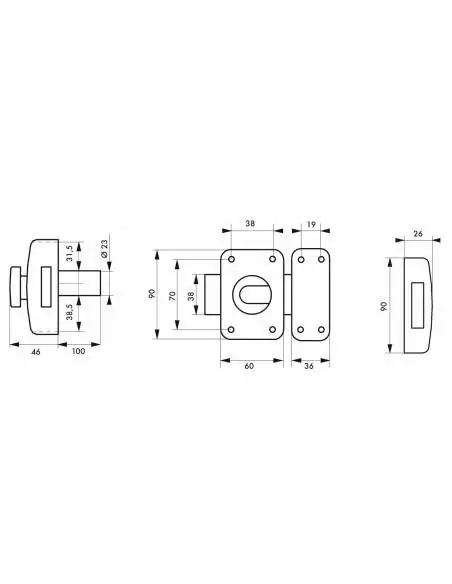 Verrou CAPITAL à bouton et cylindre 100mm - 3 clés, epoxy or - THIRARD