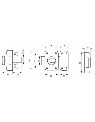Verrou pour porte d'entrée Capital à bouton et cylindre 30 mm Verrou pour porte d'entrée Capital à bouton et cylindre 30 mm