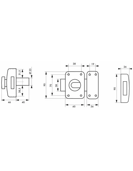 Verrou pour porte d'entrée Capital à bouton et cylindre 40 mm