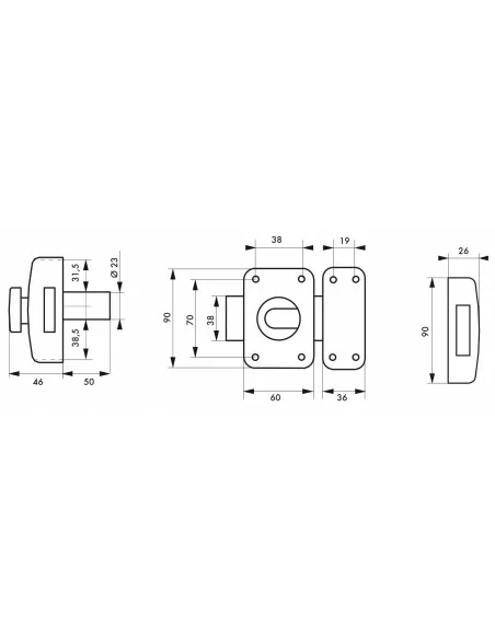 Verrou pour porte d'entrée Capital à bouton et cylindre 50 mm