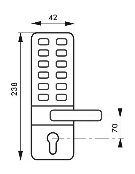 Verrou pour porte d'entrée avec béquille double pour serrure à encastrer entr'axe 70