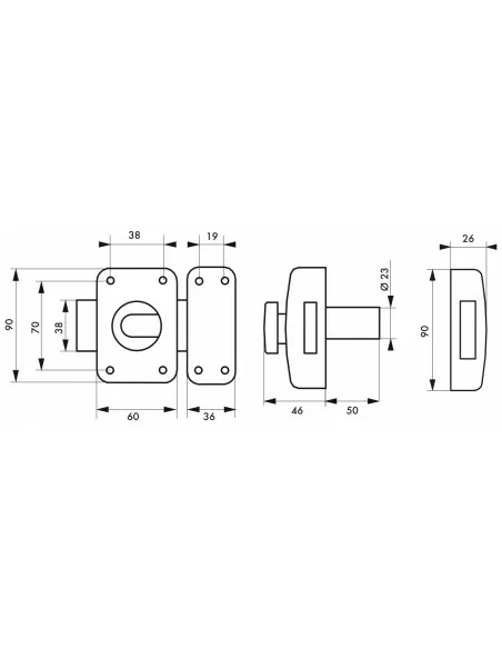 Verrou pour porte d'entrée Transit 2 à bouton et cylindre 50 mm