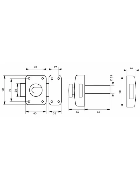 Verrou pour porte d'entrée Transit 2 à bouton et cylindre 65 mm