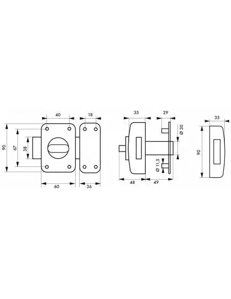 Verrou pour porte d'entrée Transit 2 à bouton et cylindre pour porte de 40 à 45 mm maxi a2p*