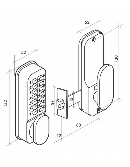 Verrou pour porte d'intérieur avec pêne 1/2 tour à encastrer