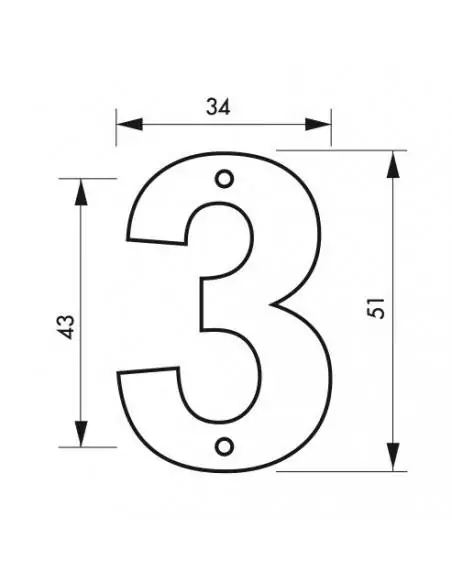 Plaque signalétique "3" hauteur 51mm à visser - THIRARD