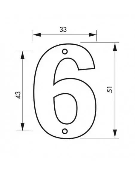 Plaque signalétique "6" hauteur 51mm à visser - THIRARD