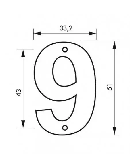 Plaque signalétique "9" hauteur 51mm à visser - THIRARD