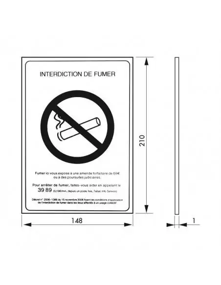 Plaque signalétique "INTERDICTION DE FUMER" 148x210mm à visser - THIRARD