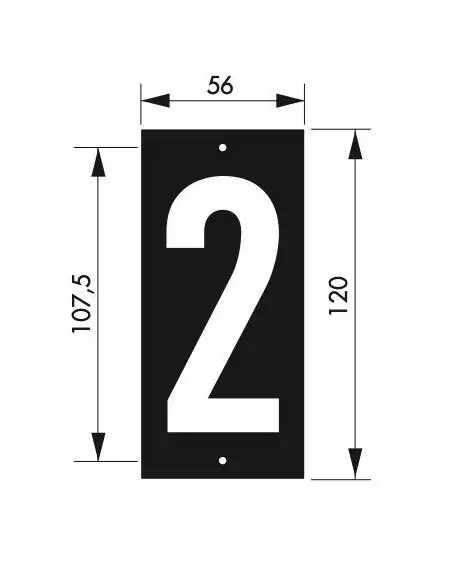 Plaque signalétique "2" 56x130mm à  visser - THIRARD