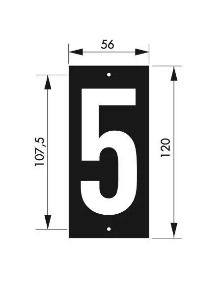 Plaque signalétique "5" 56x130mm à  visser - THIRARD