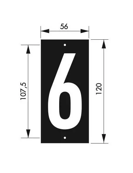 Plaque signalétique "6" 56x130mm à  visser - THIRARD