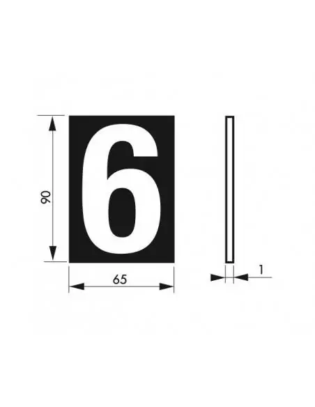 Plaque signalétique "6" 65x90mm avec adhésif - THIRARD