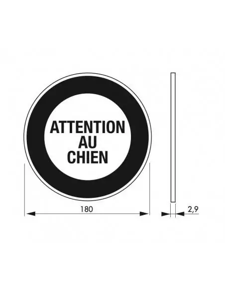 Plaque signalétique Ø 180mm "ATTENTION AU CHIEN" avec adhésif - THIRARD