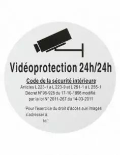 Plaque signalétique Ø 180mm vidéoprotection 24/24" avec adhésif"