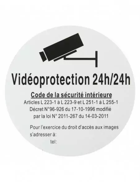 Plaque signalétique Ø 180mm "VIDEOPROTECTION 24/24" avec adhésif - THIRARD