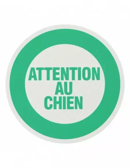 Plaque signalétique Ø 80mm "ATTENTION AU CHEIN" avec adhésif - THIRARD