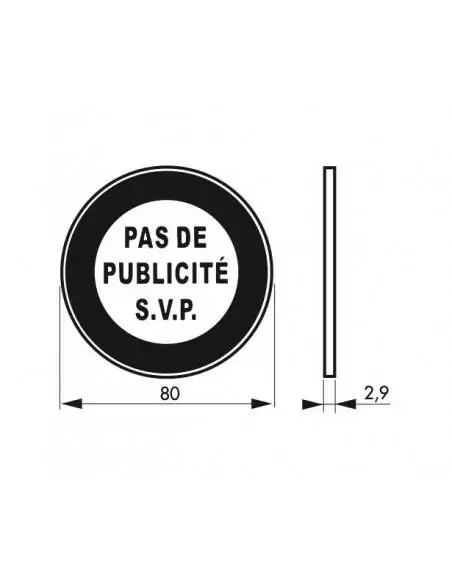 Plaque signalétique Ø 80mm "PAS DE PUBLICITE" avec adhésif - THIRARD