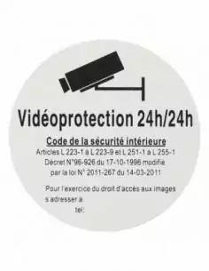 Plaque signalétique Ø 80mm "VIDEOPROTECTION 24H/24" avec adhésif - THIRARD