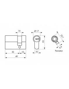 1/2 cylindre TRANSIT 1 30 x10 mm nickelé panneton orientable 2