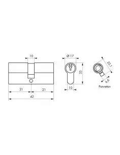 Cylindre à clé crantée 21 x 21 mm laitonné 3 clés 2