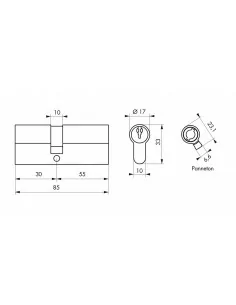 Cylindre 30 x 55 mm - Laiton, 3 clés - THIRARD 2