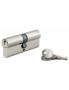 Cylindre à clé crantée 40 x 40 mm 3 clés avec vis de 40 mm nickelé