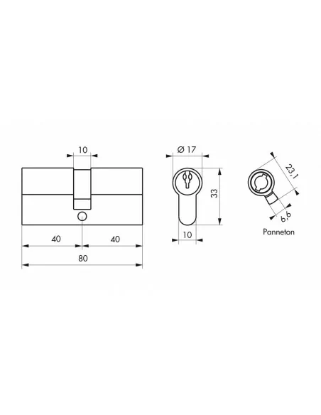 Cylindre Profilé HG 40x40mm - 3 clés, laiton - THIRARD