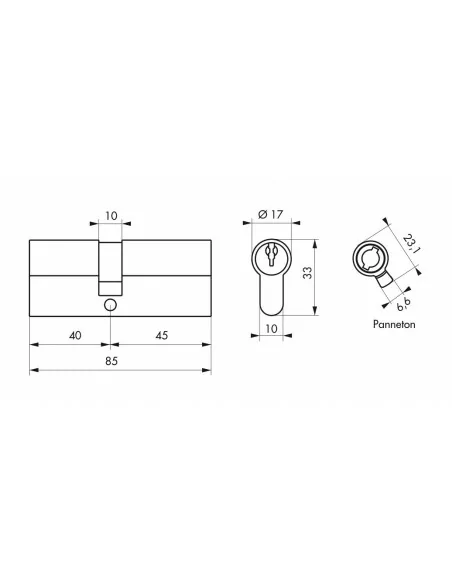Cylindre Profilé HG 40x45 mm - 3 clés, laiton - THIRARD
