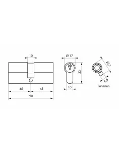 Cylindre à clé crantée 45 x 45 mm 3 clés avec vis de 40 mm nickelé 2
