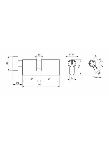 Cylindre à bouton 35 x 45 mm 3 clés laiton Cylindre à bouton 35 x 45 mm 3 clés laiton