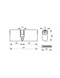 Cylindre à clé crantée ovale 28x35mm 3 clés 2
