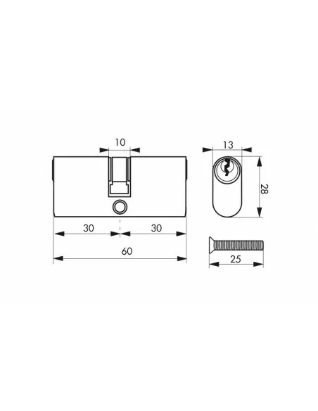 Cylindre à clé crantée ovale 30x30mm nickelé 3 clés