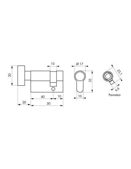 Demi cylindre à bouton 40 x 10 mm laiton