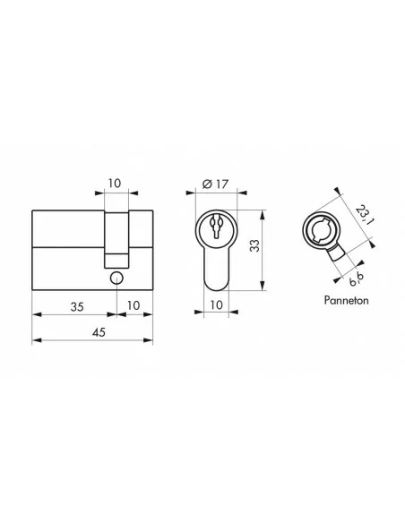 Demi-cylindre 35 x 10 mm 3 clés laiton