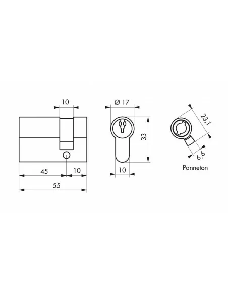 Demi-cylindre 45 x 10 mm 3 clés nickelé