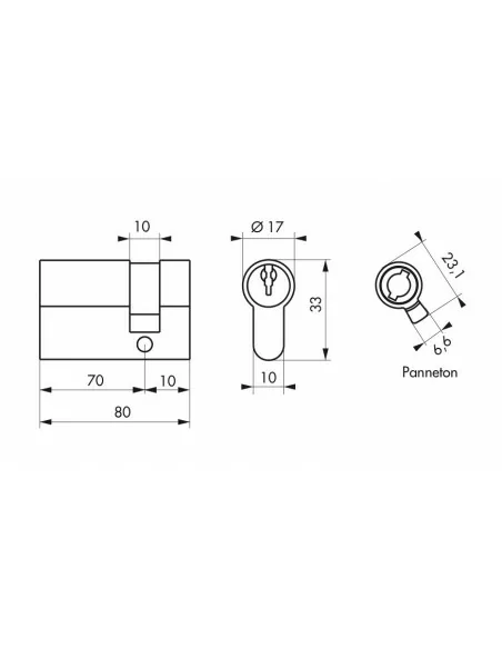 Demi-cylindre 70 x 10 mm 3 clés laiton