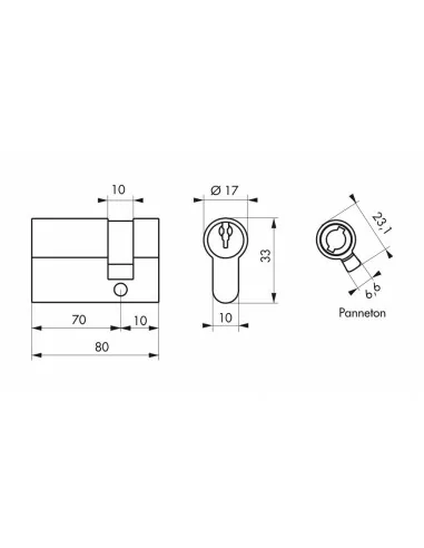 Demi Cylindre HG 70x10mm - 3 clés, nickelé - THIRARD Demi Cylindre HG 70x10mm - 3 clés, nickelé - THIRARD
