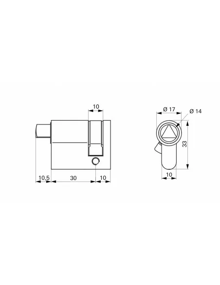 Cylindre profile hg 30x10 triangle externe 14 laiton