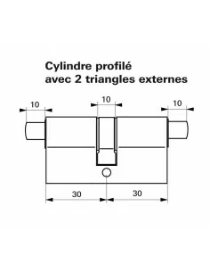 Cylindre Profilé HG 30x30mm - 2 triangles externes 11mm, laiton - THIRARD 2