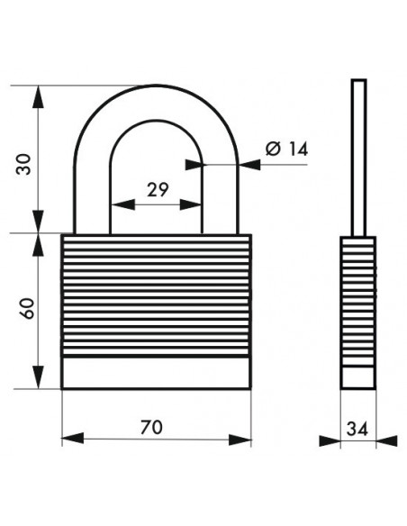 Cadenas à clé fédéral lock protector, extérieur, acier, double verrouillage, 70mm, 2 clés - THIRARD