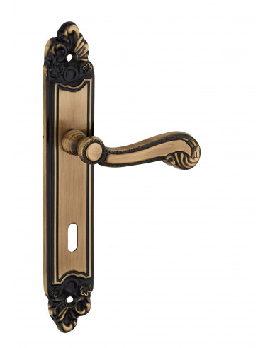 Ensemble de poignées pour porte intérieure louis XV trou de clé, carré 7mm, entr'axes 195mm, laiton vieilli - THIRARD