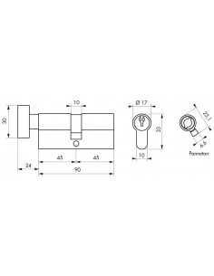 Cylindre à bouton 45x45 3 clés 2