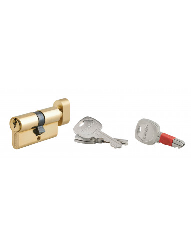 Cylindre de serrure à bouton clé modifiable, 30bx30mm, anti-arrachement, anti-perçage, laiton, 2x3 clés - THIRARD