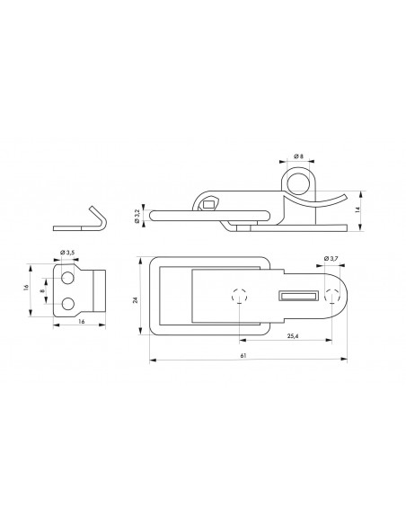 Fermeture à levier avec crochet cadenassable, inox, h.54mm, zingué - THIRARD