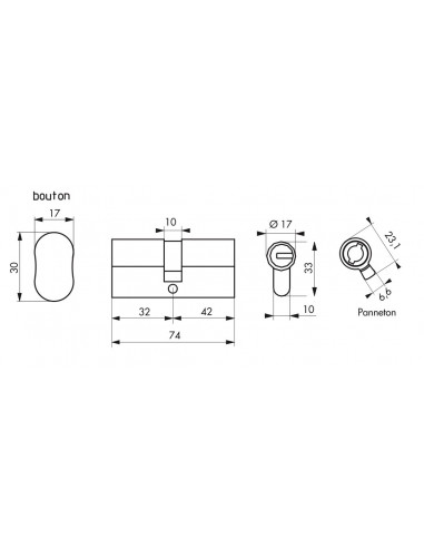 Cylindre FEDERAL S - bouton 30x40mm sn - 5 cles Cylindre FEDERAL S - bouton 30x40mm sn - 5 cles