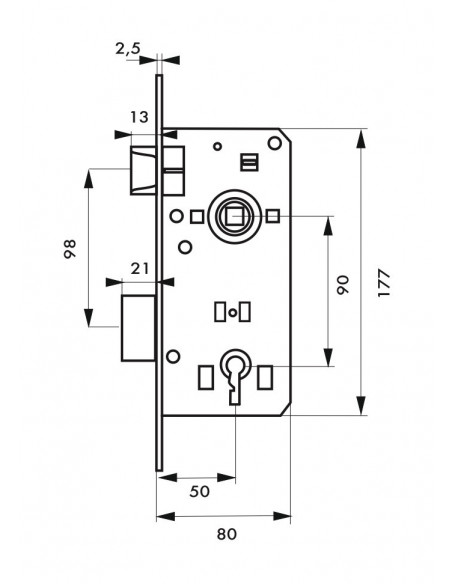 Serrure encastrable pour porte intérieure axe 50mm entraxe 90mm 2 clés - THIRARD