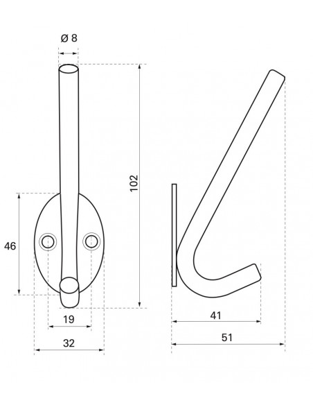 Patere inox d8 x 165mm