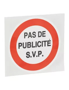 Plaque signalétique "PAS DE PUBLICITE" 100x100mm avec adhésif - THIRARD