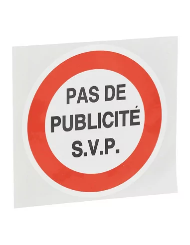 Plaque signalétique "PAS DE PUBLICITE" 100x100mm avec adhésif - THIRARD